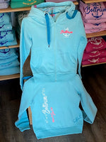 Baltrum Damen Hoodie-Jacke "Aqua mit weiß und pink"