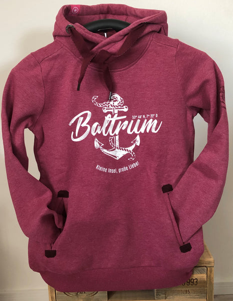 Baltrum Damen Hoodie Anker Vintage "in Berry"