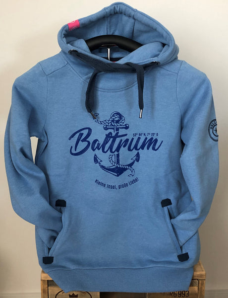 Baltrum Damen Hoodie Anker Vintage "in Ice Blue"